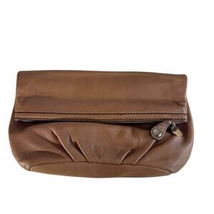 Y2k Vtg Women’s Authentic Leather Hobo Slouchy Wristlet Clutch Soft Boho brown